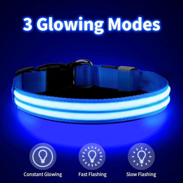 Світлодіодне нашийник для собак PcEoTar, водонепроникний, з 3 режимами світіння, для великих собак (Блакитний, S)