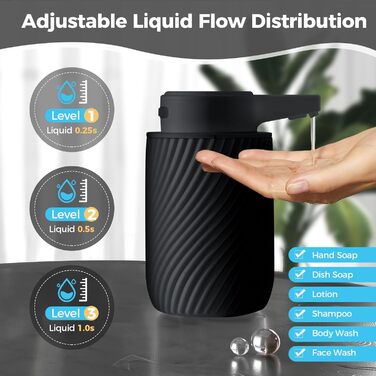 Automatic Soap Dispenser 300ml Electric Automatic Soap Dispenser with Sensor, No Touch Automatic Soap Dispenser with USB Charging for Bathroom, Kitchen, Toilet Black