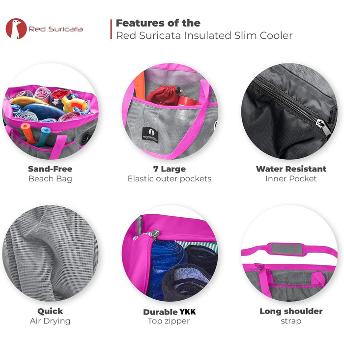 Red Suricata Large Mesh Beach Bag - Beach Bags and Shopping Bags (Gray/Pink)