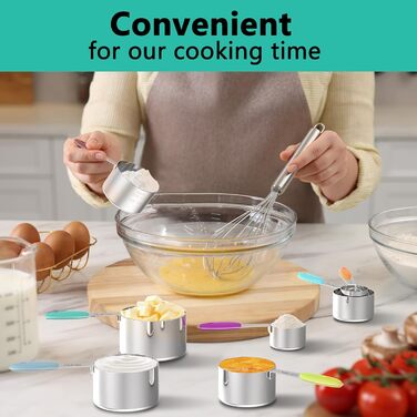 Minteem Measuring Cup and Spoon Set, 10-Piece Stainless Steel Measuring Cup Set with Colored Silicone Handle, Nesting Measuring Cups for Dry or Liquid Ingredients