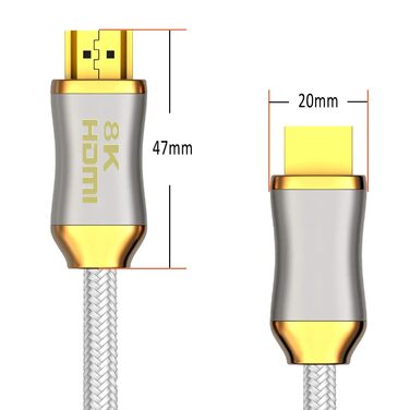 HDMI 2.1 кабель з оптоволокном BHW - 8K 120Hz, 4K 240Hz, HDR10+, 3D, eARC, CEC, HDCP 2.3, Ultra High Speed, позолочені контакти, захист від перегинів, чорний (білий, 3 м)