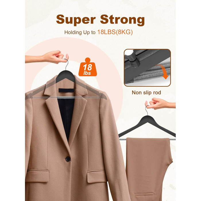 Дерев'яні вішалки для одягу HOUSE DAY, 20 шт., чорного кольору, широкі (44,5 см), з натурального дерева, обертаються, для сорочок, костюмів та курток