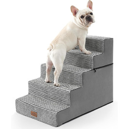 COZY KISS Dog Stairs for Small Dogs, Wide Steps Pet Stairs for Bed Couch Car, 60cm High High-Density Foam Cat Stairs with Removable Cover (7x0x60cm, ) (Black & White, 5, 75x50x60cm-Removable)
