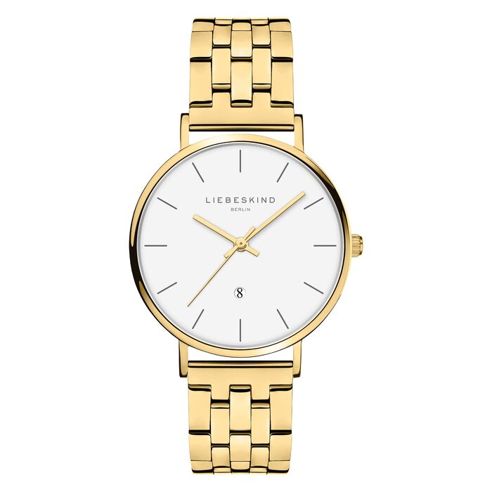 Жіночий наручний годинник Liebeskind Berlin — класичний кварцовий, 34 мм, сталевий браслет, водонепроникність 3ATM, золотий