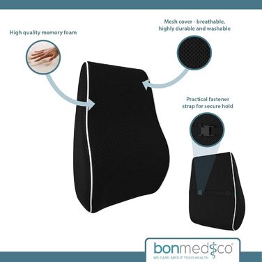 Подушка для офісного крісла Bonmedico з ефектом пам'яті: підтримка попереку для офісу, авто та дому, чорна, ергономічна, стандартна
