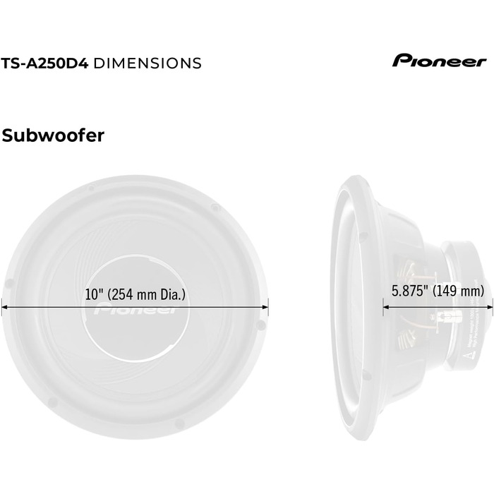 Сабвуфер Pioneer TS-A250D4 25 см, 1300 Вт, 2x4 Ом, подвійна котушка, для корпусного монтажу, чорний, IMPP мембрана, 400 Вт RMS