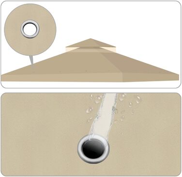 Replacement Gazebo Canopy Cover for Gazebo, 2.5 x 2.5 m, Waterproof Cover - Double-Layer UV30 Canopy for Awnings, Garden, Patio, Yard, Tent (Ivory) (Beige)