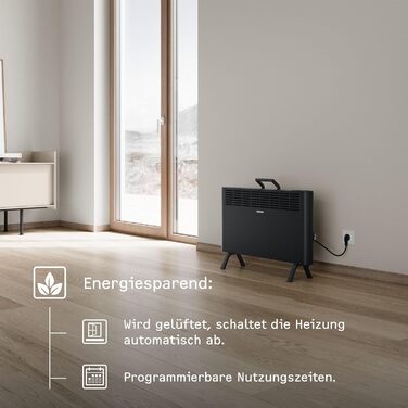Електричний конвекторний обігрівач Stiebel Eltron 2 kW, для площі 25 м², з терморегулятором, на колесах, чорний, TÜV-сертифікований