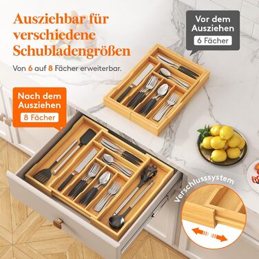 Органайзер для столових приборів Lifewit в шухляду, бамбуковий, 43x31-53x47 см, висувний, для ложок, виделок, ножів