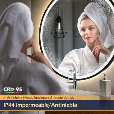 LED дзеркало з сенсором, круглий, індукційне, для макіяжу, з підсвічуванням, регульоване, антизапарник, IP44, вологостійке, настінне, 60 см
