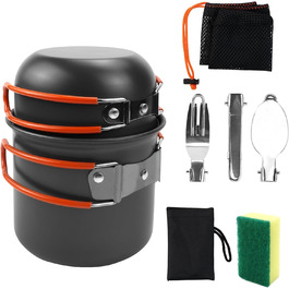 Набір посуду для кемпінгу KXVXXV з нержавіючої сталі: посуд, каструлі, каструлі для кемпінгу, приготування їжі на природі, пікніків, риболовлі та походів