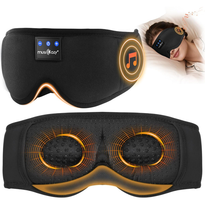 Маска для сну з навушниками Musicozy 3D Bluetooth, повна затемнення, для сну, подорожей, відпочинку та медитації