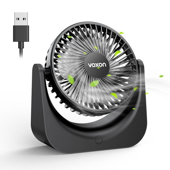 USB-вентилятор VOXON, міні-вентилятор настільний з 5 рівнями швидкості, безшумний портативний обдув для офісу, дому та спальні, кабель 1.5м, білий