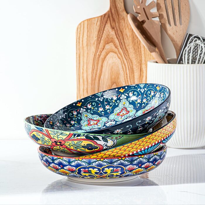 Набір салатниць з порцеляни HENXFEN (4 шт.) - 1000 мл, для салату, супу, пасти, богемський стиль