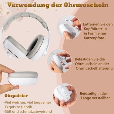 Навушники для захисту від шуму для малюків та дітей до 48 місяців - захист від шуму, регульоване антиковзне наголов'я, захист від пошкодження слуху, покращує сон, білий, універсальний розмір