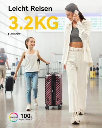LUGGEX Carry-on Suitcase Hard Shell with Wheels - Expandable to 38L - Robust Polycarbonate for Stress-Free Travel (Black, 55*35*23CM)