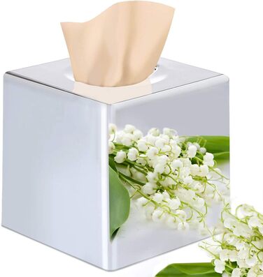 Discoball Tissue Box Cover Cube Tissue Holder Square Mirror Tissue Dispenser Holder Bathroom Tissue Organizer Stand for Home, Office, and Car (Silver)