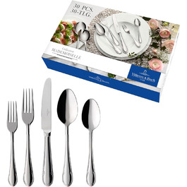 Villeroy & Boch – Mademoiselle Tableware Set, 30 Pieces, 6 Place Settings, Dishwasher Safe, Stainless Steel, Cutlery Set, Cutlery Set, Dinner Cutlery Set, Knife Fork Spoon Set, Cutlery Set, Stainless Steel 30-Piece Elegant & Classic
