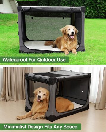 Складана переносна собача будка для середніх та великих собак, 106.7 см, 4 двері, м'яка, сіра, з сумкою для зберігання (106*78*78 см)