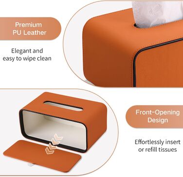 Скріпка для серветок GORESE, шкіряна, прямокутна, помаранчевого кольору (25.5 x 15 x 10.3 см)