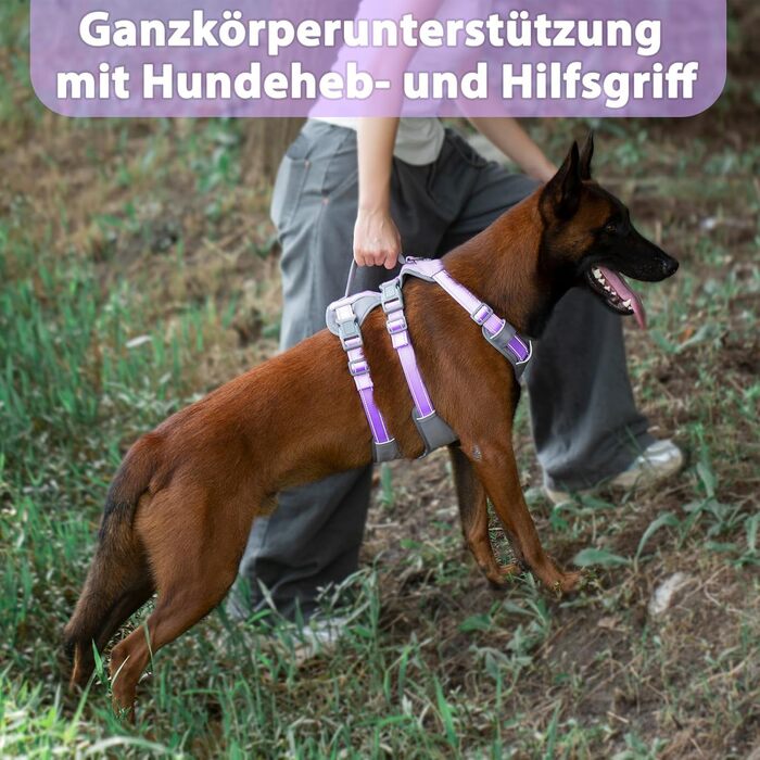 Шлейка безпеки для собак Huntboo, анти-втеча, для панічних собак, з ручкою, регульована, для маленьких, середніх та великих собак (лавандовий, M)