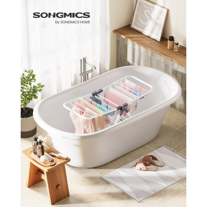 SONGMICS Сушарка для білизни складна, металева, з 2 крилами, 44 x 101 x 54 см, білий, LLR504W01