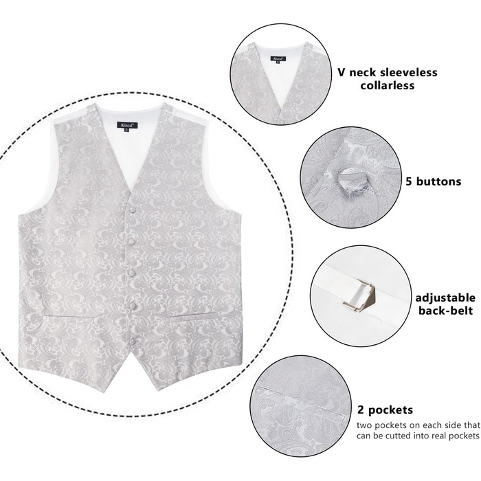 Самошийна краватка Alizeal з нагрудником та хустинкою, турецький стиль, колір - блакитний (3XL, срібло)