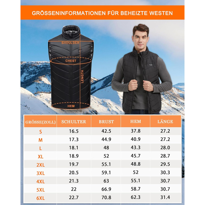 Обогревна жилетка для чоловіків: USB жилетка для активного відпочинку - 11 зон обігріву для мото, риболовлі, катання на лижах, бігу, гольфу, походів, верхової їзди (батарея не входить у комплект) Чорний XL