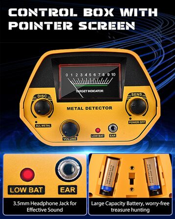 Металодетектор високої точності, вологостійкий, для пошуку золота. Регульована висота 78-108 см, котушка 25 см, роз'єм для навушників, максимальна глибина нажада зсудить</end_of_of_</start_of_of*</end</model]</code></end</model> 