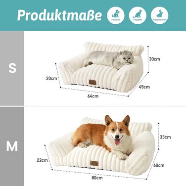 М'яке ліжко для котів XL, Cord-дизайн - зручне софа для кількох котів, м'яке та легке у догляді, софа для собак та лежанка для собак, (кремовий, 65x44x30 см)
