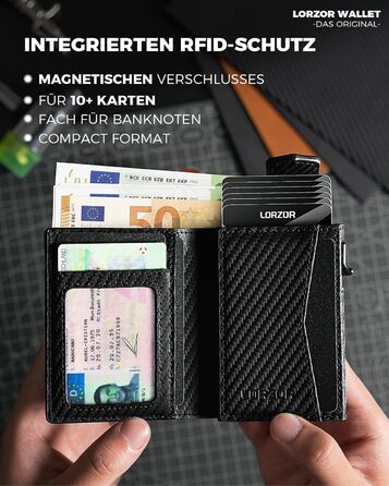 Гаманець LORZOR з відділенням для AirTag, RFID-захистом, монетницею та з натуральної шкіри для чоловіків