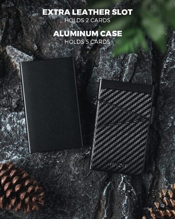 VULKIT: Елегантне картхолдер для чоловіків з металу та шкіри. Автоматичний Pop-Up картхолдер RFID NFC захистом. Місткість: 5-9 карт. Матеріал: шкіра, метал, карбон.
