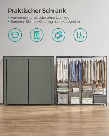 SONGMICS Closet, Wardrobe, 4 Hanging Shelves, with Shelves, 4 Side Pockets, Plenty of Space, for Bedroom, Living Room, RYG094B02 (45 x 170 x 167 cm, Sage Green)