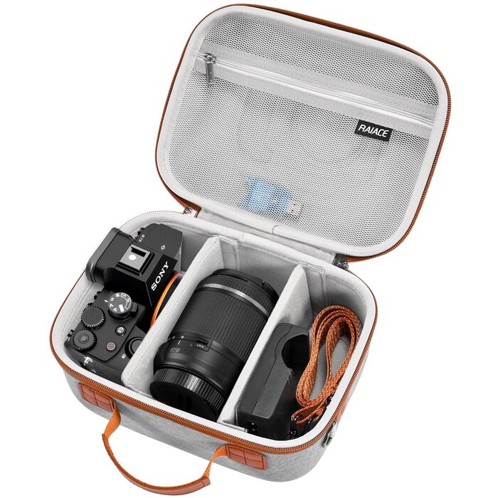 Чохол жорсткий RAIACE для Sony Alpha 7 II/III/IV/7R V, Nikon, Canon, Pentax – сірий. З відсіком для зарядного пристрою, кабелів, карт пам'яті та аксесуарів.
