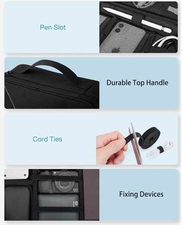 Органайзер для електроніки BAGSMART, двошаровий, для подорожей, з відділеннями для кабелів, зарядних пристроїв, iPad, планшетів до 10.5 дюймів, миші, адаптерів, SD-карт, чорний