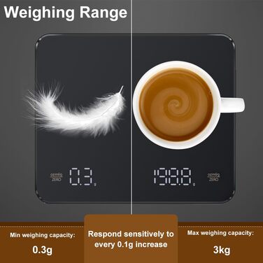 OBEST Mini Coffee Scale with Timer - 3kg/0.1g Digital Scale for Coffee Brewing, Portable Electronic Kitchen Scale with LED Display & Auto Timer
