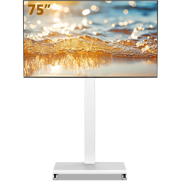 FITUEYES Rolling TV Stand - Mobile TV Cart for 32-75 inch Plasma/LCD/LED TVs - Adjustable Height, Swivel ±30°, Tilt 10°-40° - VESA 600x400mm - White