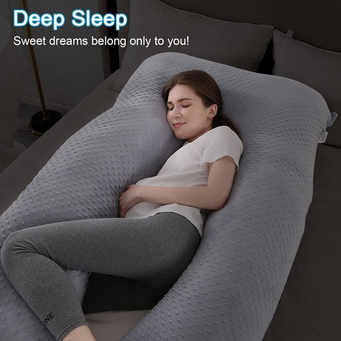 Вагітний подушка SHANNA U-подібної форми, подушка для сну на боці, подушка для годування, сірий, 70 x 145 см