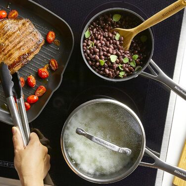 Пательня-гриль KitchenAid з виливом, 29 см, антипригарна, чорна матова - ідеальна для смаження та приготування на грилі