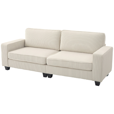 HOMCOM 3-Seater Sofa, Couch with Armrests, Back Cushions, Living Room Sofa with Cord Cover, Spring Core, Upholstered Sofa for Living Room, Bedroom 227 x 84 x 87 cm, Cream White | Aosom