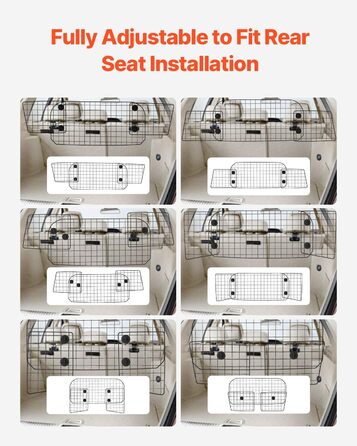Автобар'єр для собак VEVOR, регульована перегородка, сітка (968x405 мм), захист для заднього сидіння, універсальна бар'єр для SUV, позашляховиків, вантажівок, не складається, 96.5-162 см * 41 см