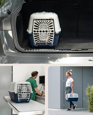 Транспортний бокс для собак Lionto, 55x36x36 см, з ручкою, для собак та котів, до 15 кг, синій