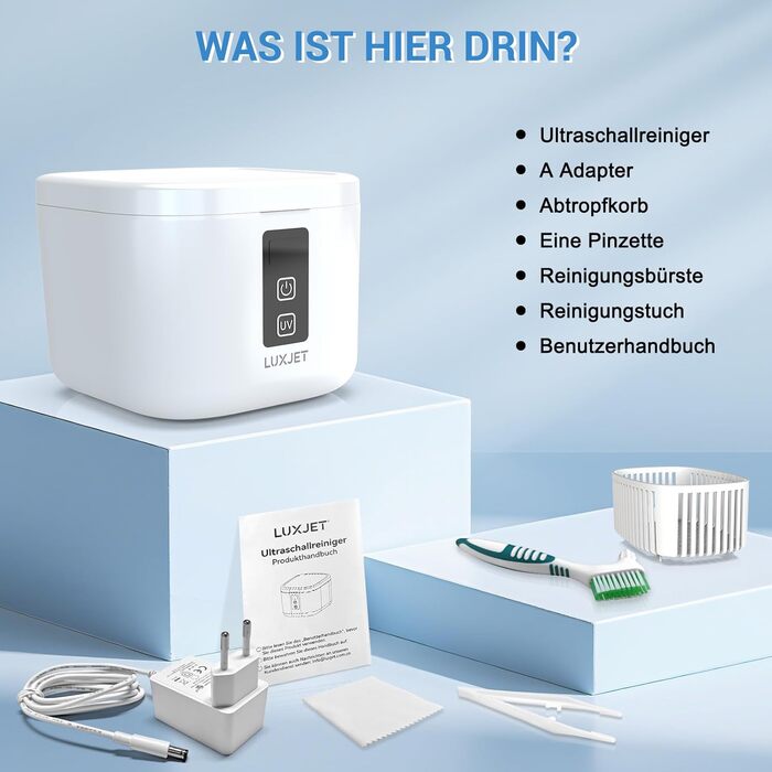 Ультразвуковий очищувач 48000Hz з УФ-дезінфекцією для зубних кап, брекетів, протезів та ювелірних виробів - 300 мл, 24 Вт