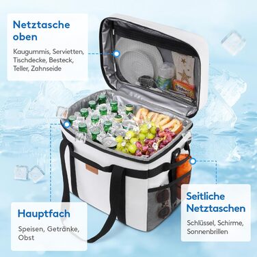 Lifewit Cooler Bag Foldable Picnic Bag for Food & Drinks, Portable Ice Bag for Men, Women, Insulated Thermal Bag for Work, Picnics, Camping (40L, Silk Grey)