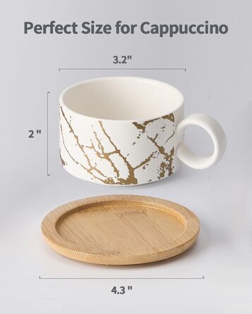 Набір чашок кавових Cappuccino HOME DECOR - 4 шт. по 160 мл з підставками та стійкою - 160 мл, кераміка, для еспресо, капучино, лате, мармурова колекція