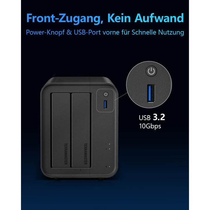 TERRAMASTER F2-425: 2-Bay NAS з Intel x86 Quad-Core CPU, 4 GB RAM, 2.5 GbE LAN - Мережевий сховище для дому (без жорсткого диску)