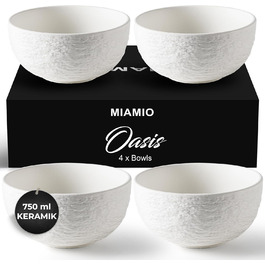 MIAMI - Ceramic Bowl Set of 4 / Bowl 750 ml large for salad, muesli, pasta, soup or snacks - Oasis Collection