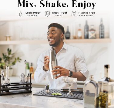 Набір для коктейлів Pro Cocktail Kit: Шейкер для приготування коктейлів, 14 предметів, з рецептами (800 мл, срібно-чорний)