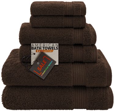 Набір махрових рушників American Bath Towels з 100% бавовни, ультрам'який та гігроскопічний комплект для ванної кімнати (6 предметів: 2 великі, 2 середні, 2 маленькі), коричневий, XL