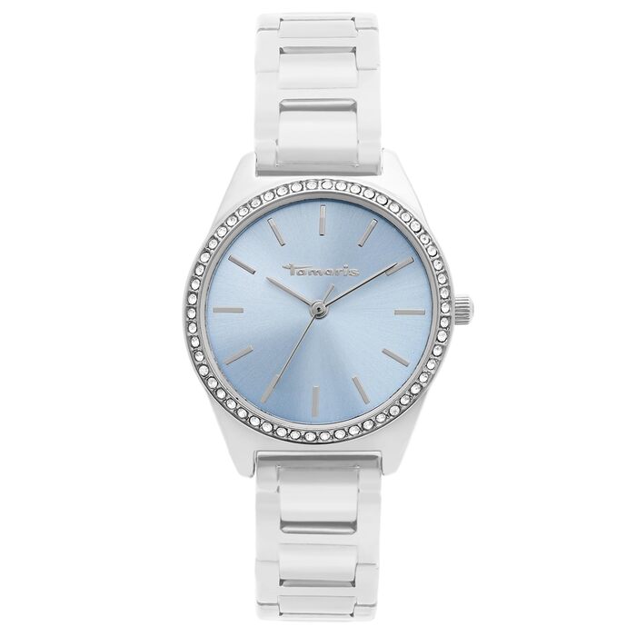 Годинник Tamaris для жінок - Спортивний та елегантний годинник з ремінцем 30 мм (срібло / світло-блакитний, кристали Zirkonia)